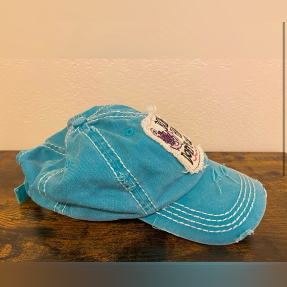 Teal Distressed Cap with Patch - Picture 2 of 8
